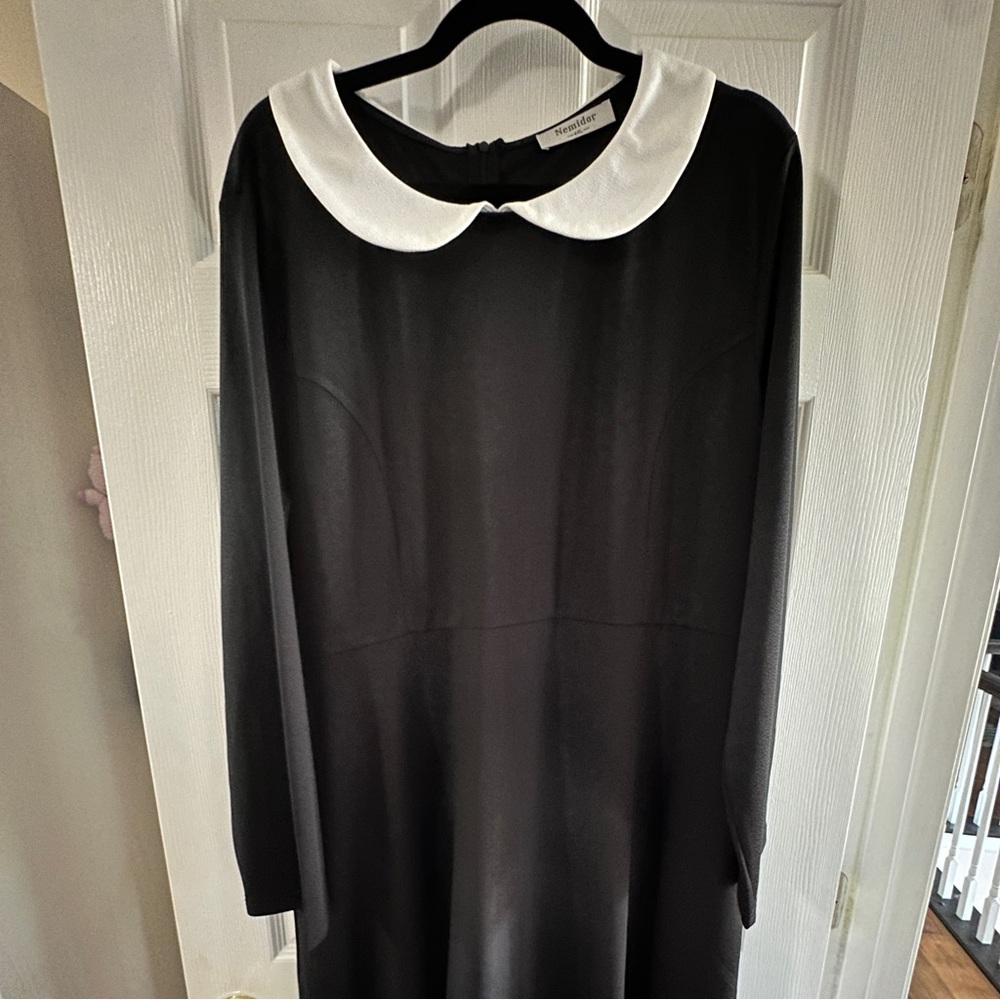 SHEIN Black Long Sleeve Dress with White Collar